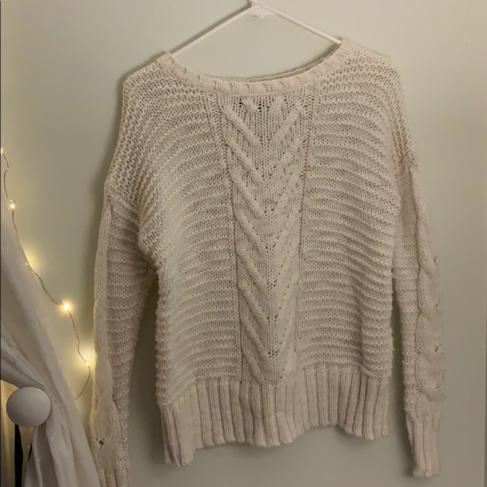 Chunky cream cable knit sweater